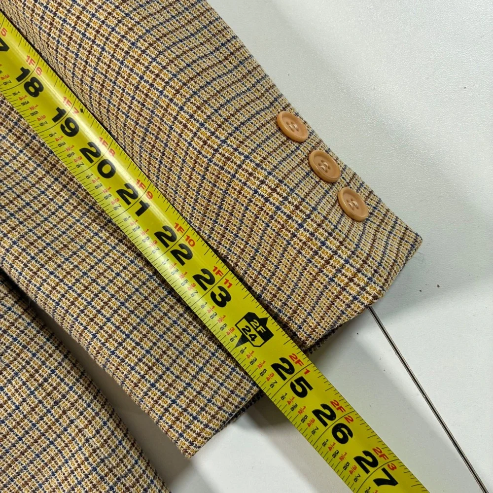 Ermenegildo Zegna Wool Silk Blazer 46R Tan‎ Check Sport Coat Saks Fifth Avenue
